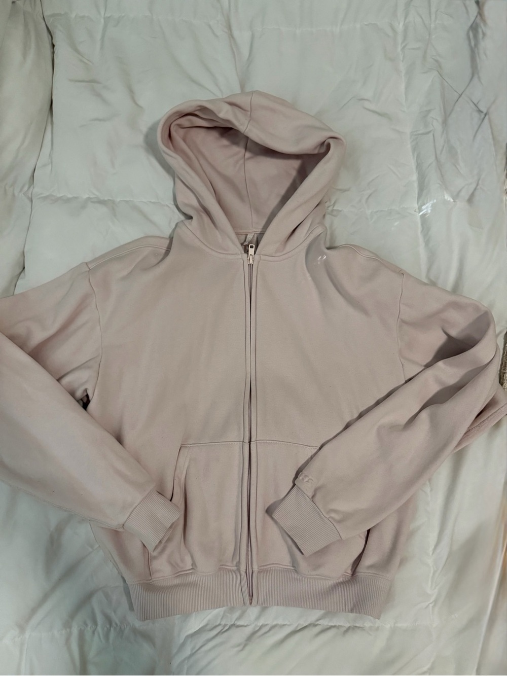 Skims Barely Pink Cotton Fleece Classic Zip Up Hoodie - Size XS